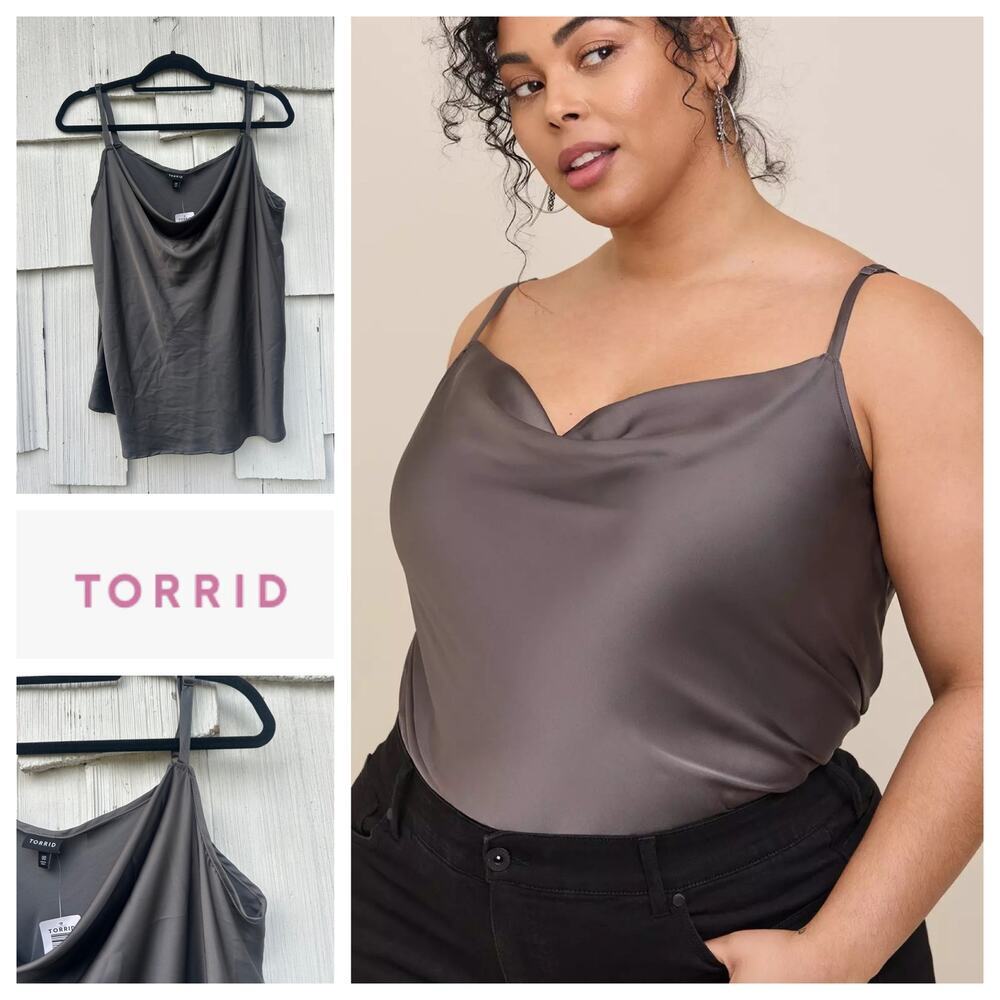 NWT Torrid Satin Cowl Neck Cami Top Gray Stretch‎ Adjutable Strap Satin Size 00